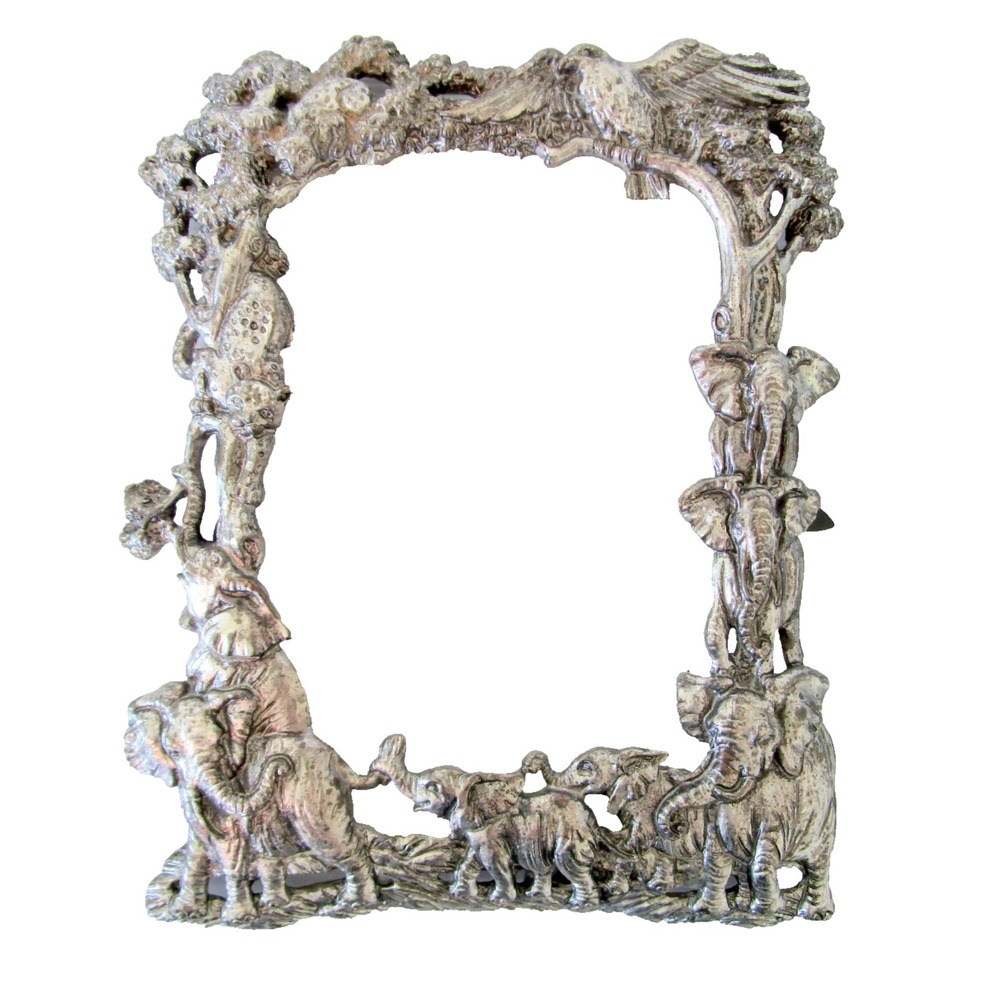 Arthur Court Safari Elephants Picture Frame 3.5"x5" Photo Size Silver Tone 1995